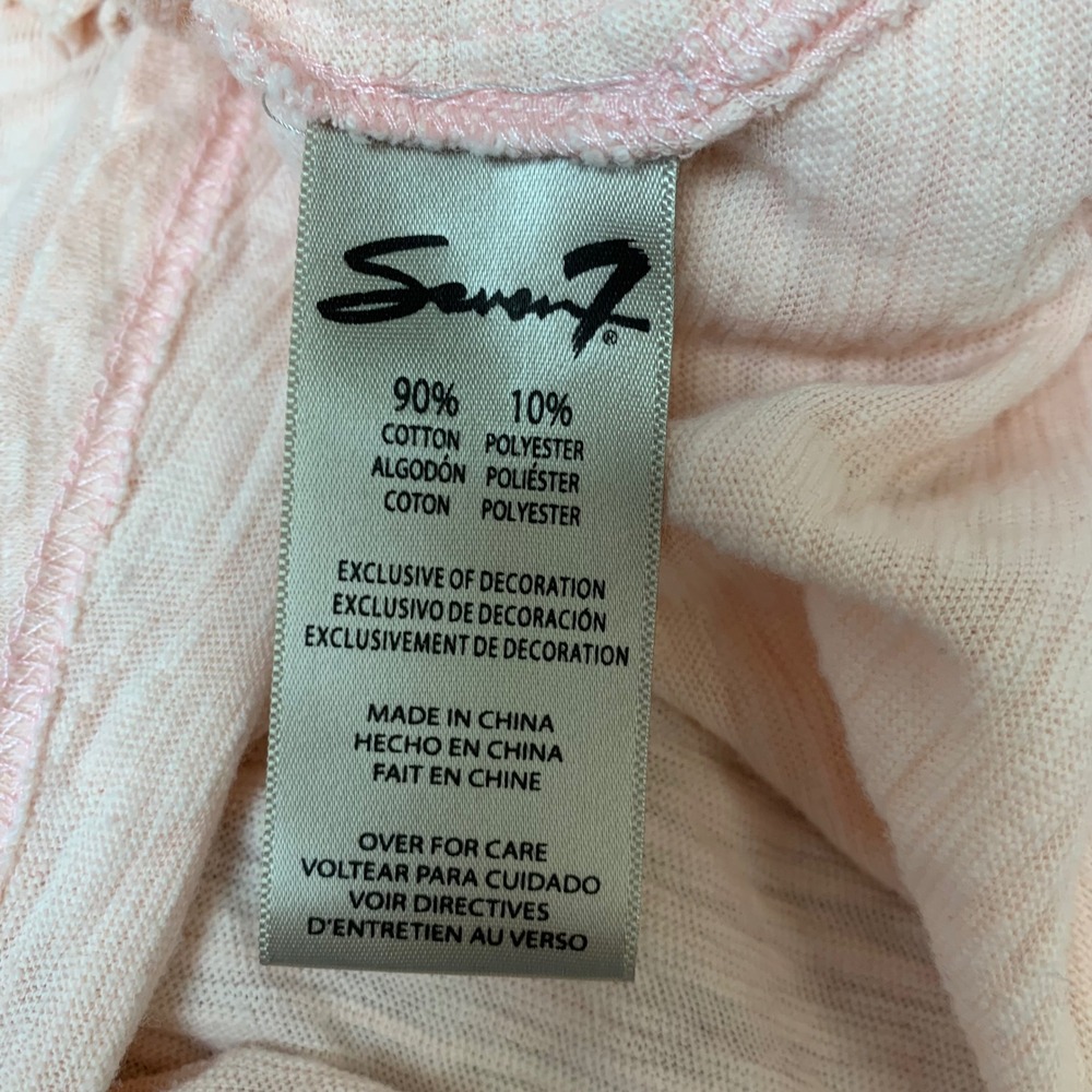 Seven7 Ruffle Top Women Large Pink Excellent Slub Knit 3/4 Sleeve Crew Neck - Picture 3 of 7